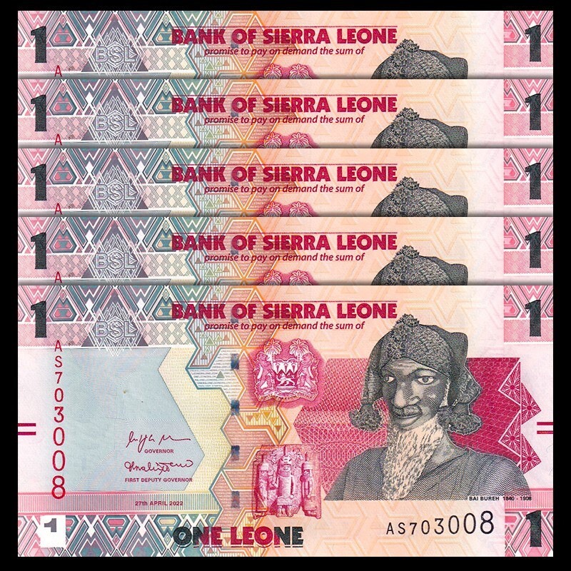 Lot 5 PCS, Sierra Leone 1 Leones, 2022, P-W34 New, banknote, UNC