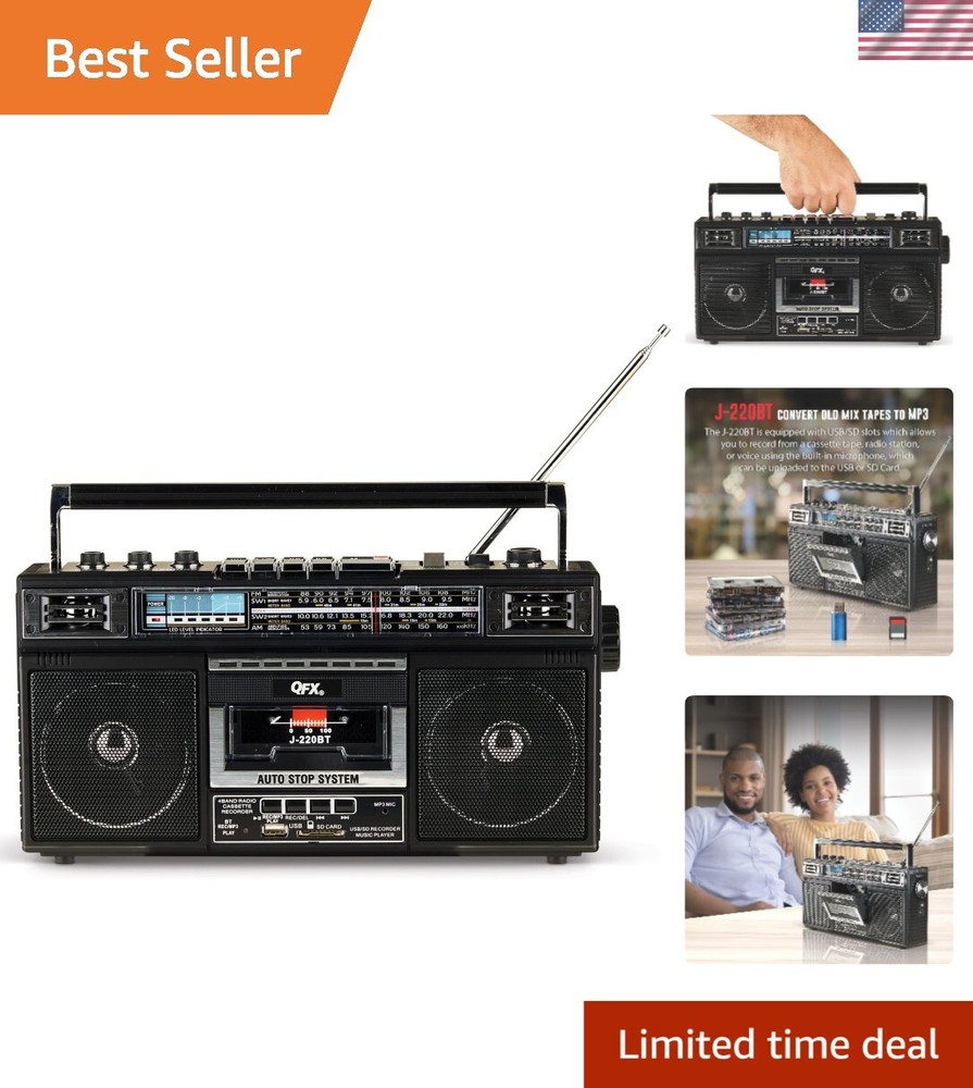 Multifunctional Retro Bluetooth Boombox with Cassette Player and Speaker System