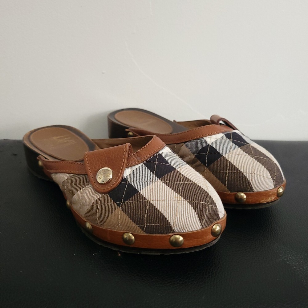 Vintage Amazing Condition Burberry Mules Clogs Size 7 Slip On Shoes Womens