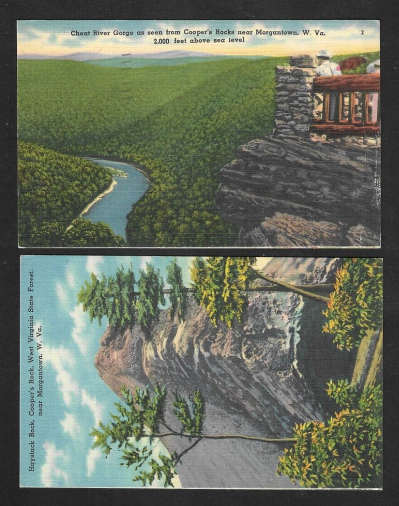 Vintage 2 Postcard lot ~ MORGANTOWN WV Cooper's Rock Cheat River Gorge/Haystack
