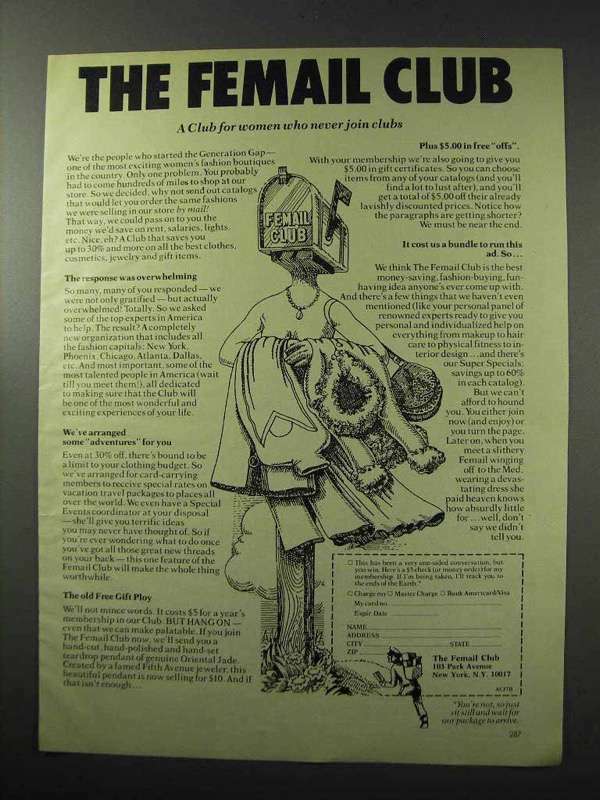 1977 The Femail Club Ad - Women Who Never Join-image