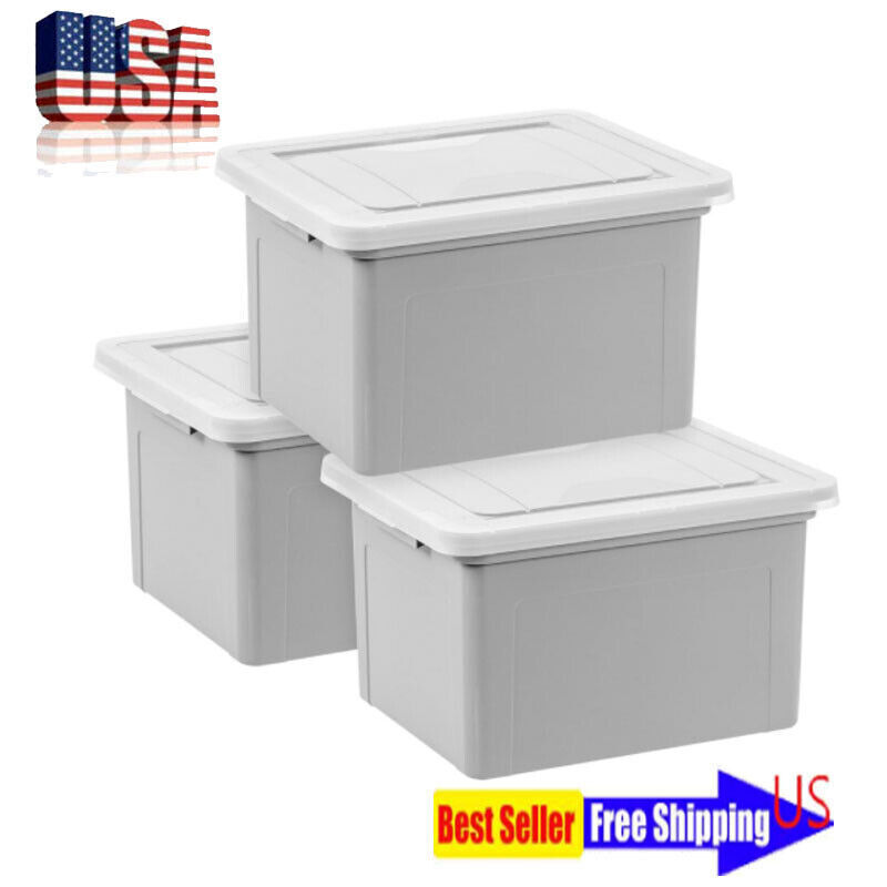 3-Pack Plastic File Storage Bins for Legal & Letter Documents