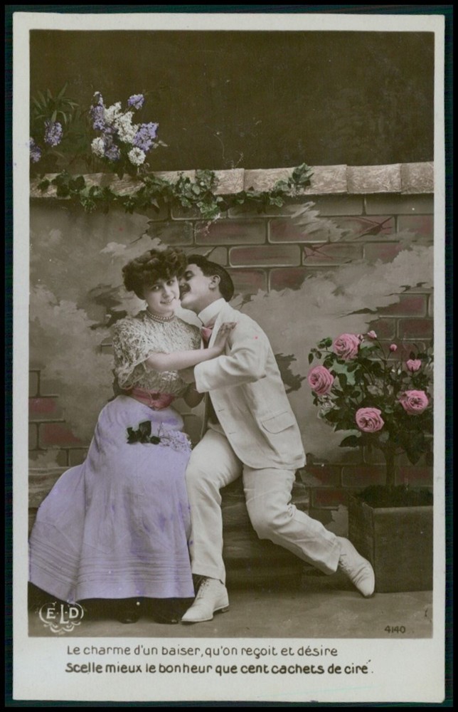 Edwardian era romantic couple love 1910s vintage photo postcard set of 5-image