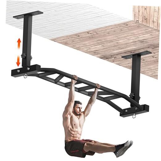 Heavy Duty Wall Mounted/Ceiling Mount Pull Up Bar - Adjustable & Multi-Grip