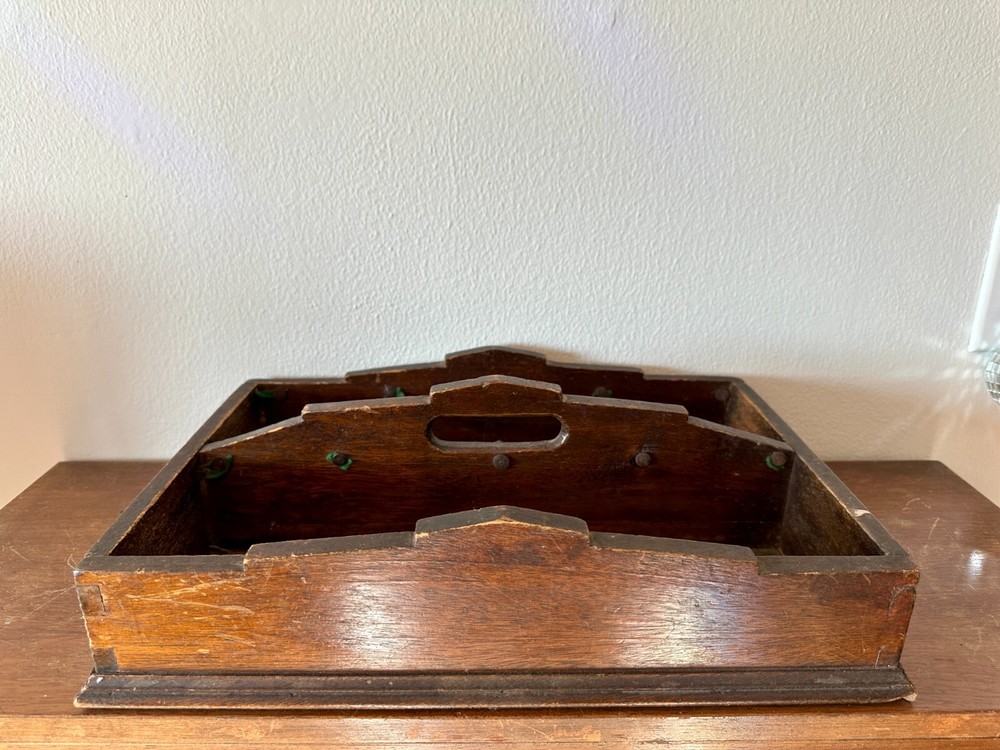 Rare Antique 19th Century Handcrafted Dovetail Wooden Toolbox Carrier Caddy