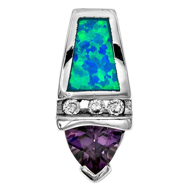 1CT Amethyst & Australian Opal Inlay 925 Sterling Silver Pendant EO3