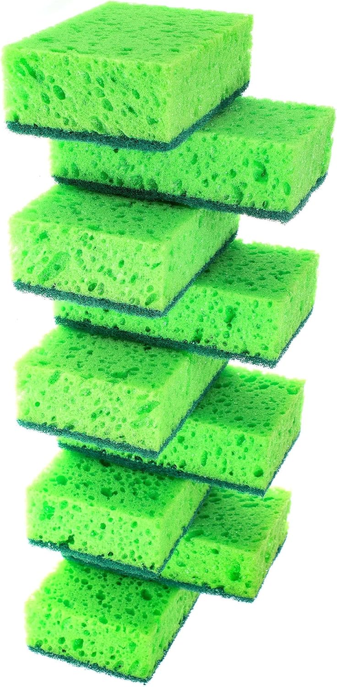 Green Multi Use Scrub Sponge. Made in Europe. 9 Pack, 4.3X2.8X1.4 Inches. Odorle