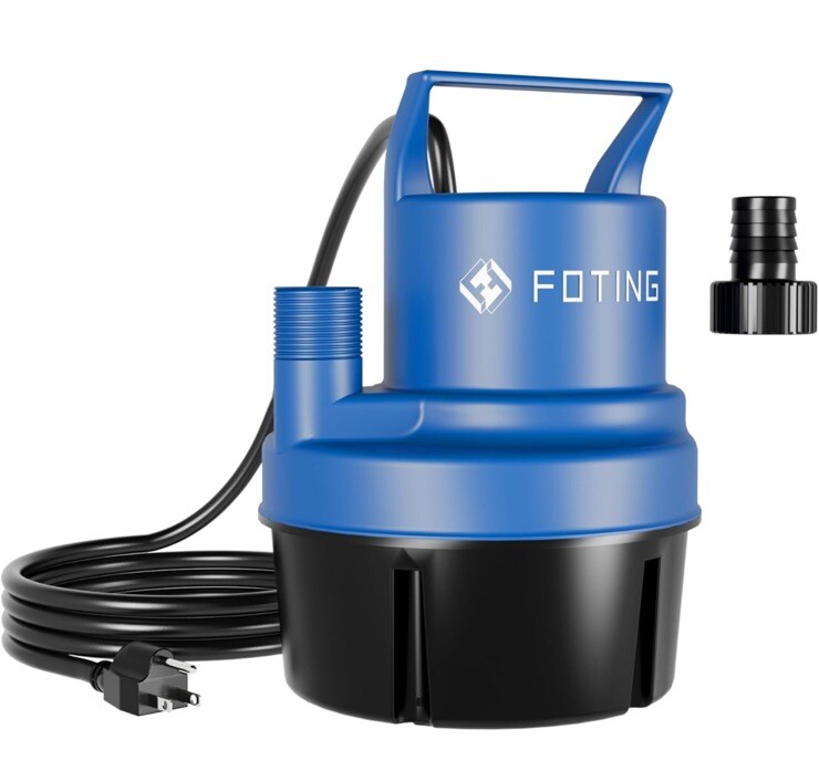 1/4 HP Portable Sump Pump with 25ft Power Cord,Thermoplastic Submersible Pump