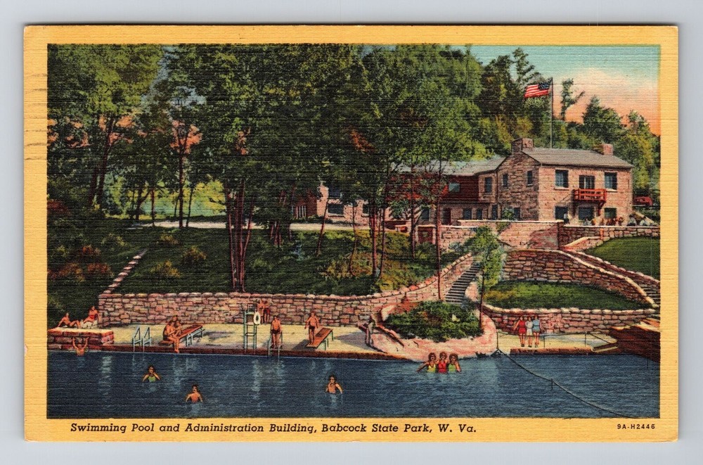 Babcock State Park WV-West Virginia Swimming Pool Admin Building Old Postcard