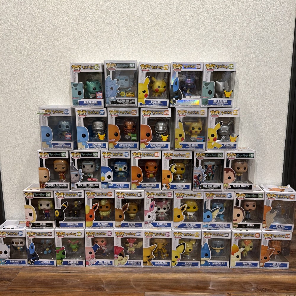 GIANT LOT OF 36 POKEMON & RICK & MORTY RARE FUNKOS NO DUPLICATES