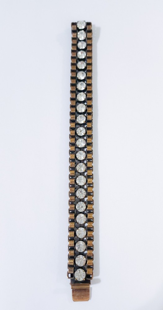 Loren Hope Carly Antique Brass Tennis Bracelet with Crystals 5/8 Height x 7 1/4 Length