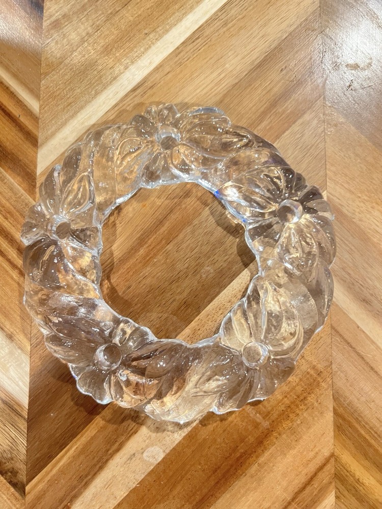 Vintage Nybro Clear Crystal Wreath Candle Stick Holder Floral Pattern