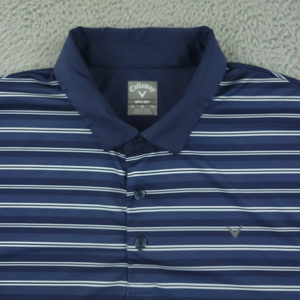 Callaway Polo Shirt Mens XL Blue Stripe Opti Dri Golf Performance Stretch