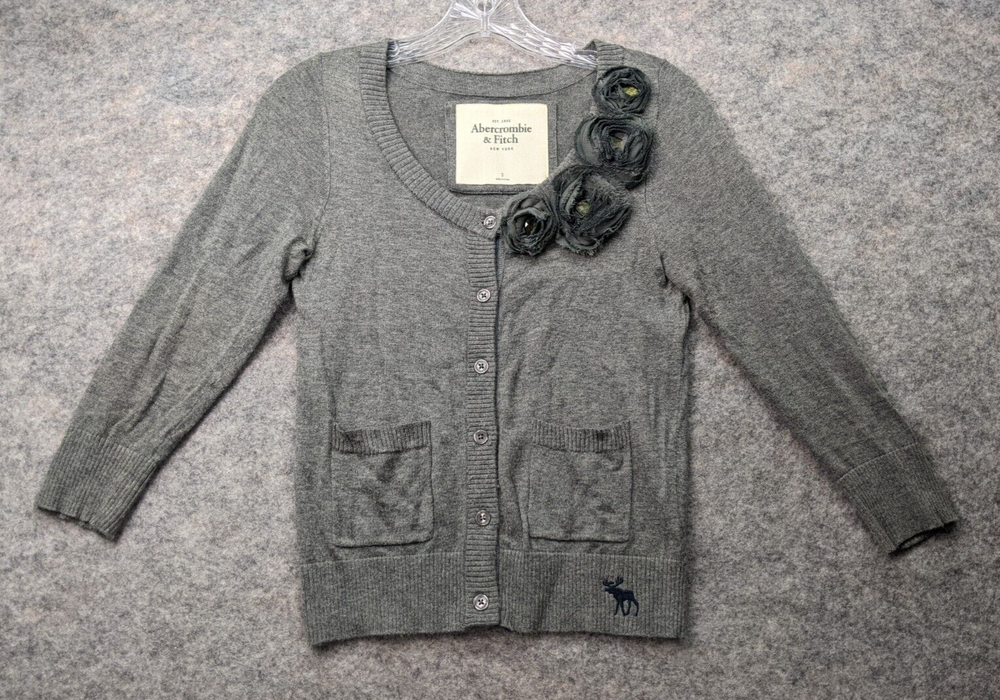 Abercrombie Womens Small Gray V-Neck Button Cardigan with Moose Logo-image