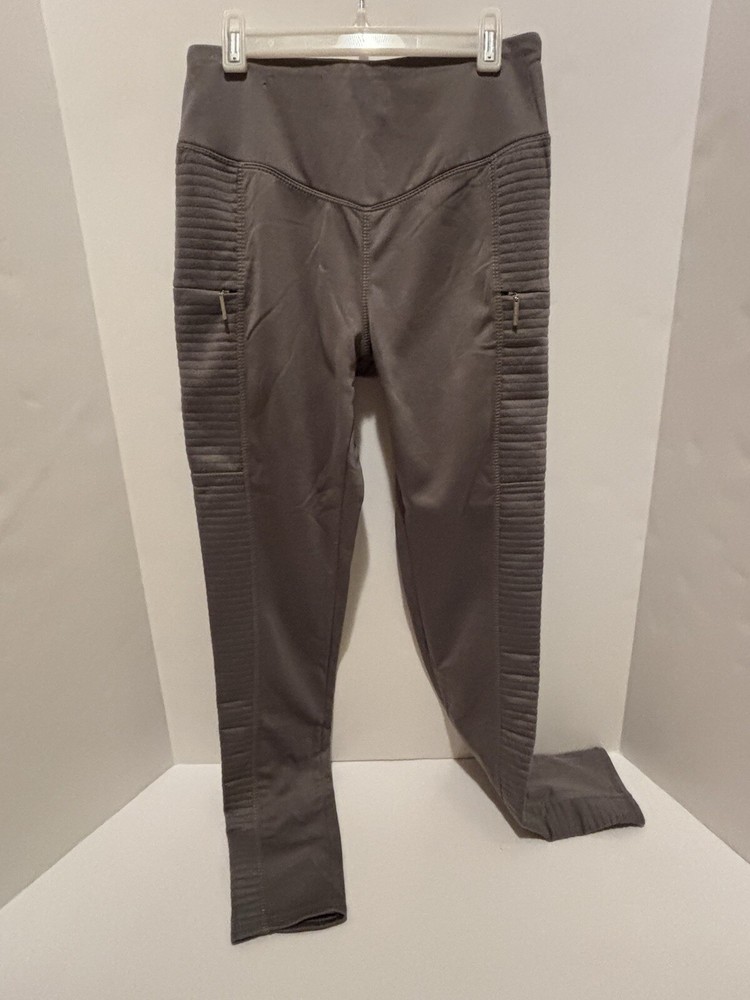TAHARI Sport Gray Leggings stretchy comfy side pockets activewear