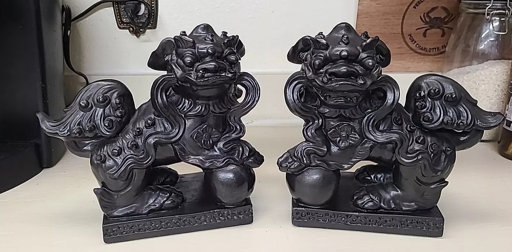 RARE 1950's ABCO chipware FOO DOGS ASIAN bookends/statues Made In USA-image