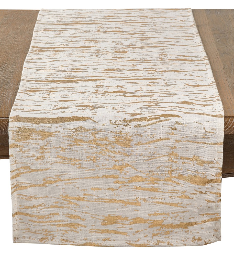 Distressed Foil Metallic Cotton Table Runner 16x72 Inches