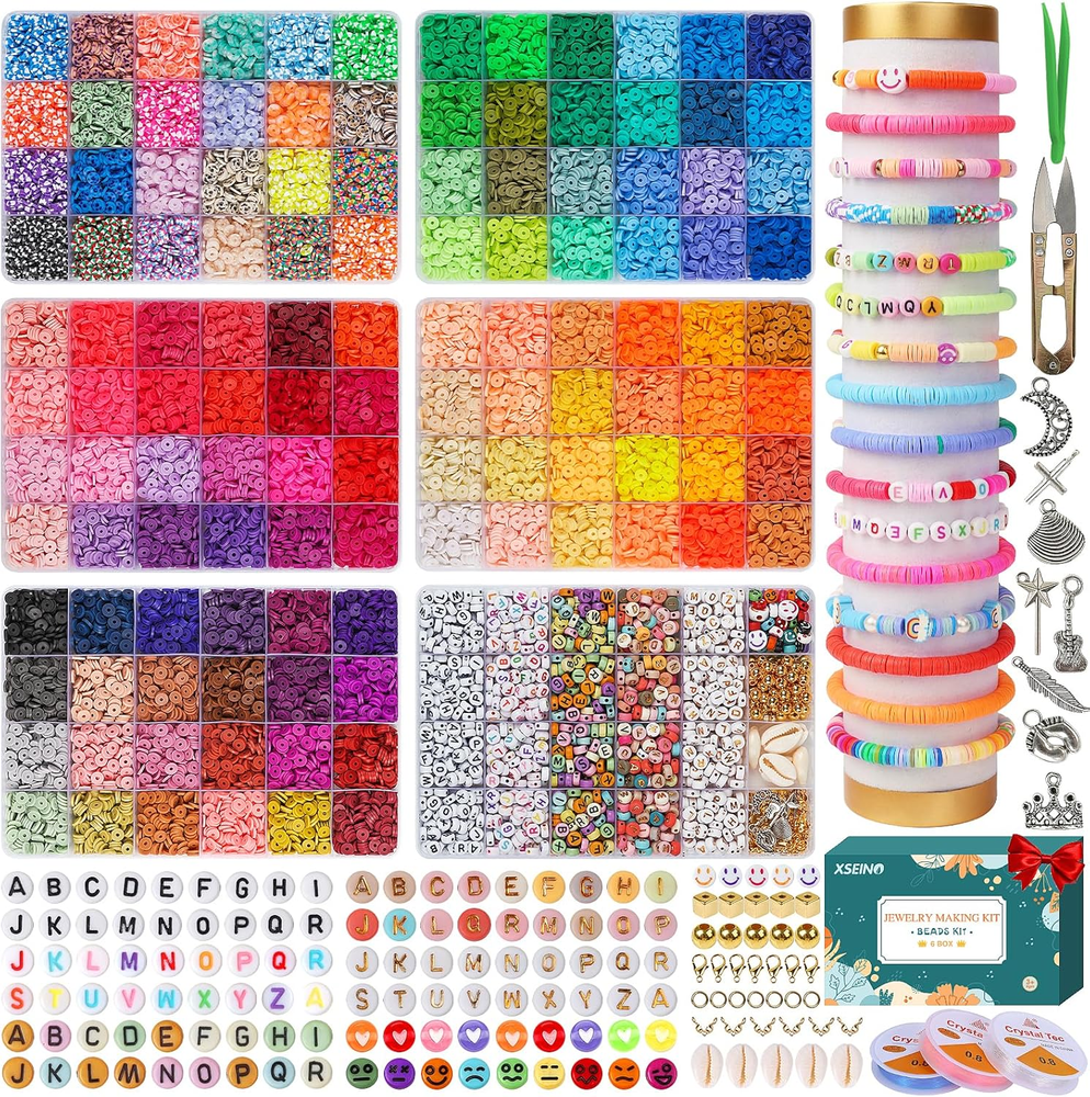 23000Pcs Clay Beads Bracelet Making Kit6Boxes 125Colors Friendship Polymer Beads