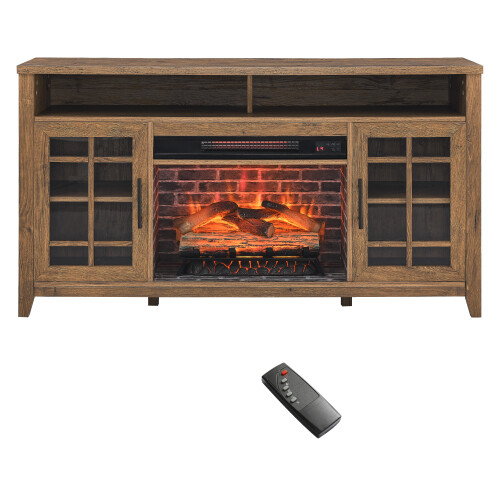 55 Inch TV Media Stand With Electric Fireplace KD Inserts Heater Barnwood color
