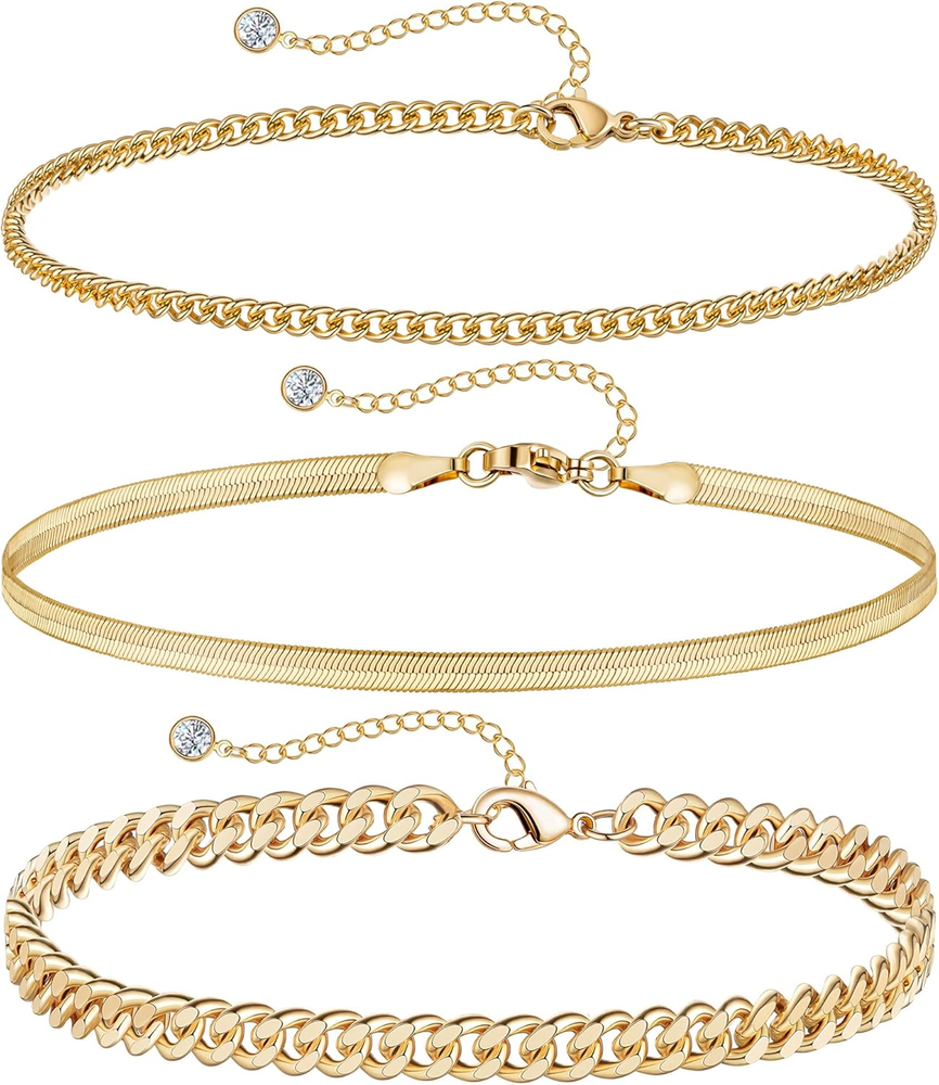 14K Gold Ankle Bracelets for Women Waterproof Layered Anklets