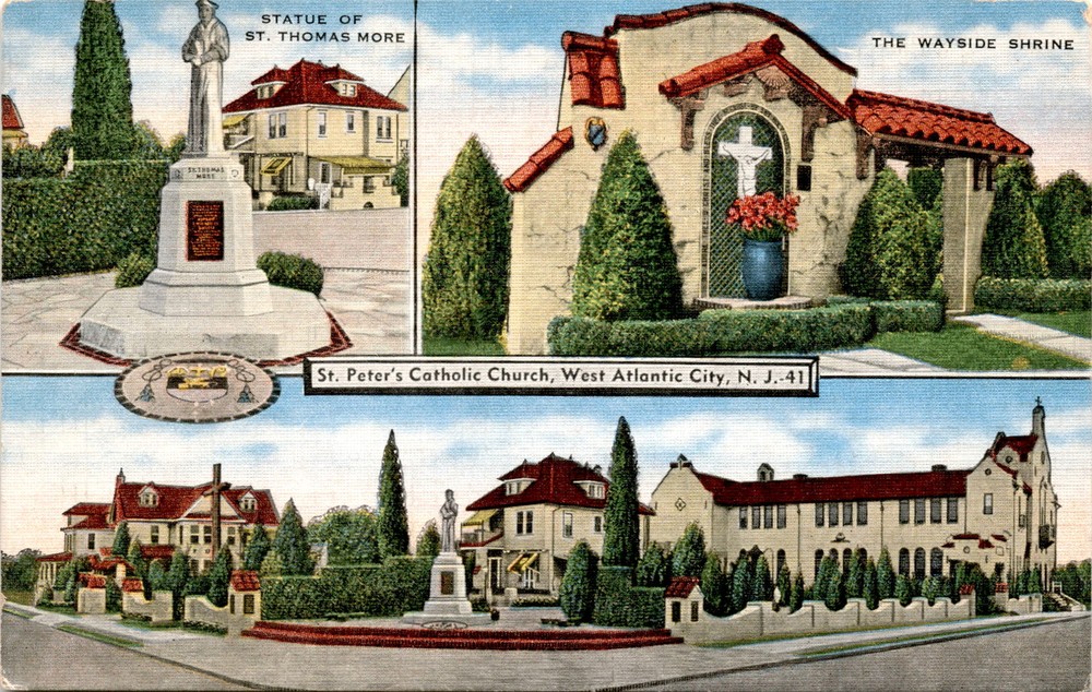 Vintage St Thomas Statue Postcard St Peters Catholic Church West Atlantic City  