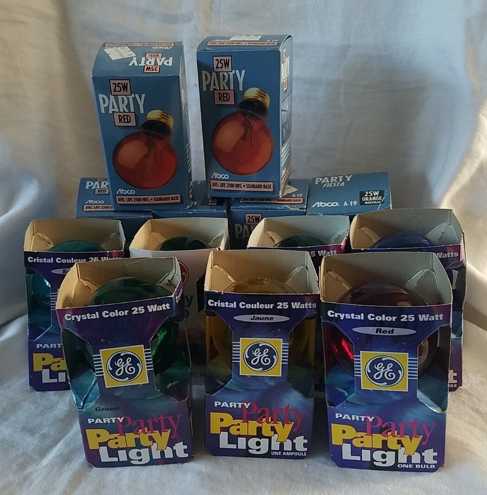 Vintage GE & Abco Party 25W Multi-Color Light Bulbs Blue Green Red Teal Yellow Working-image