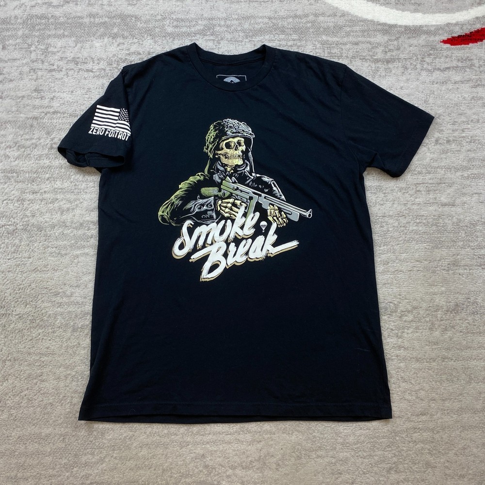 Zero Foxtrot Shirt Large Black Green Skull Skeleton Indian Military Solider Men