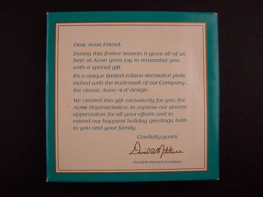 Avon Limited Edition Representative Decorative Plate Original Box Vintage 1970s