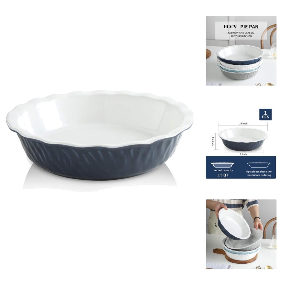 Ceramic Pie Pan, 10 Inches Pie Dish, Pie Plate for Dessert Kitchen, Round Bak...