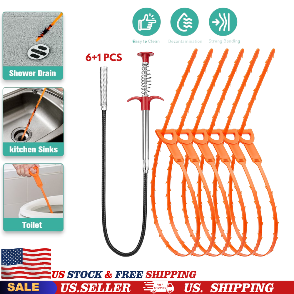 7 Pack 25inch Drain Clog Remover Tool, Drain Cleaner Sticks Hair Clog Remover US