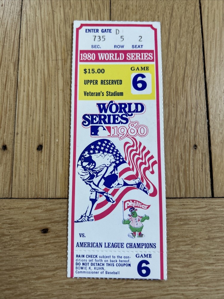 + 1980 Ticket Stub - World Series Clinching Game 6 Phillies Vs Royals CLEAN!!