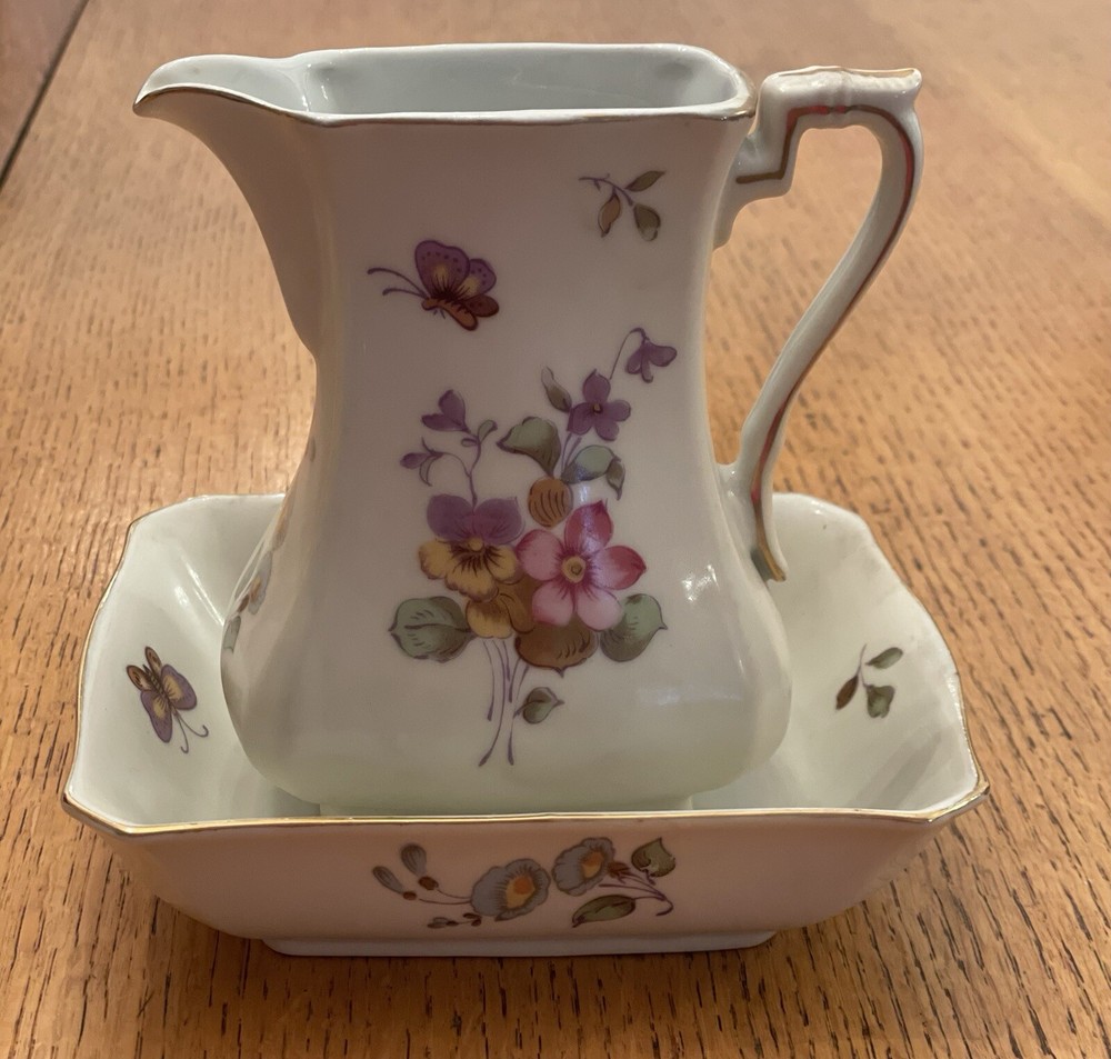 Vintage Lefton Floral Hand-Painted Pitcher and Bowl Set