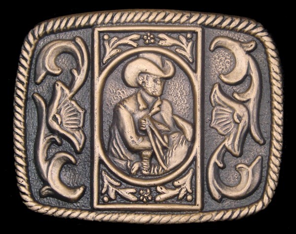 MF02108 *NOS* GREAT VINTAGE 1970s **COWBOY WITH LASSO PORTRAIT** BELT BUCKLE