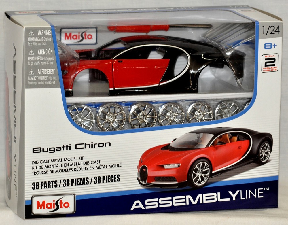 Maisto 1/24 Bugatti Chiron Diecast Model Kit with 38 Parts for New Skill 2 Assembly