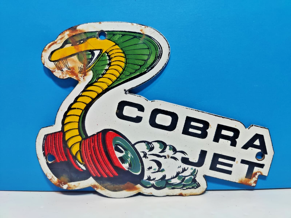 Vintage Ford COBRA JET Engine Dealer Porcelain Enamel Sign 7