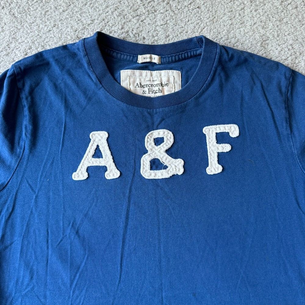 Abercrombie & Fitch T Shirt Mens Medium Blue Muscle Embroidered Casual Dailywear-image
