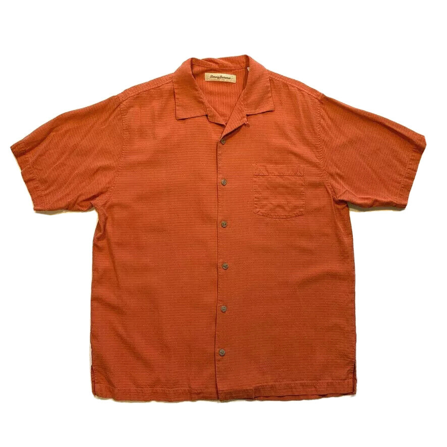 Tommy Bahama Hawaiian Shirt Men Medium M Button Up Silk Stripe Beach Summer Pool