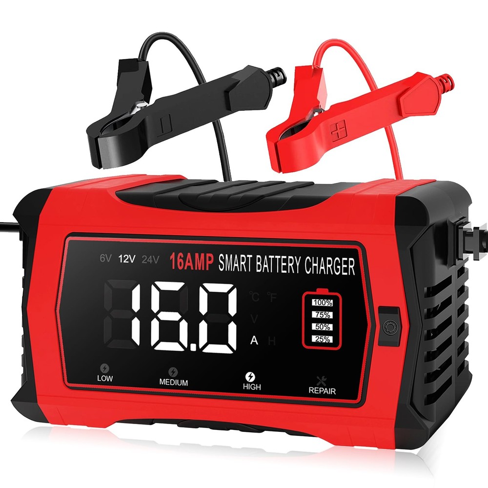 16A 12V 24V Smart Battery Charger for LiFePO4 & Lead Acid Cars Fast Shipping