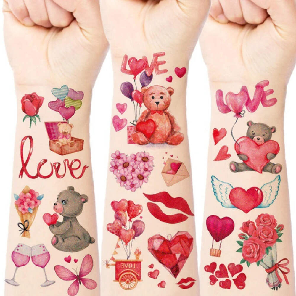 6 Sheets Valentine's Day Tattoo Sticker Waterproof Temporary Rose Love Heart Pat