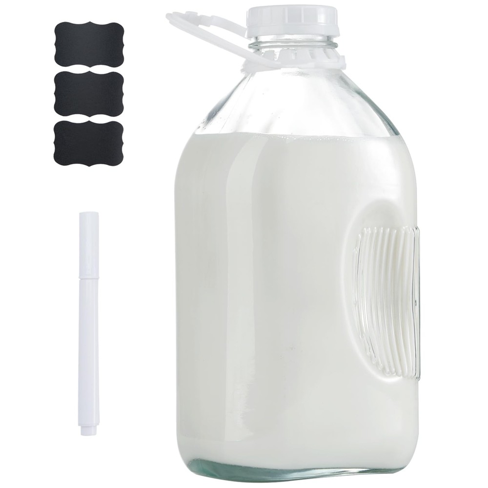 64Oz Glass Milk Jug with Airtight Screw Lid - Half Gallon Water Bottle