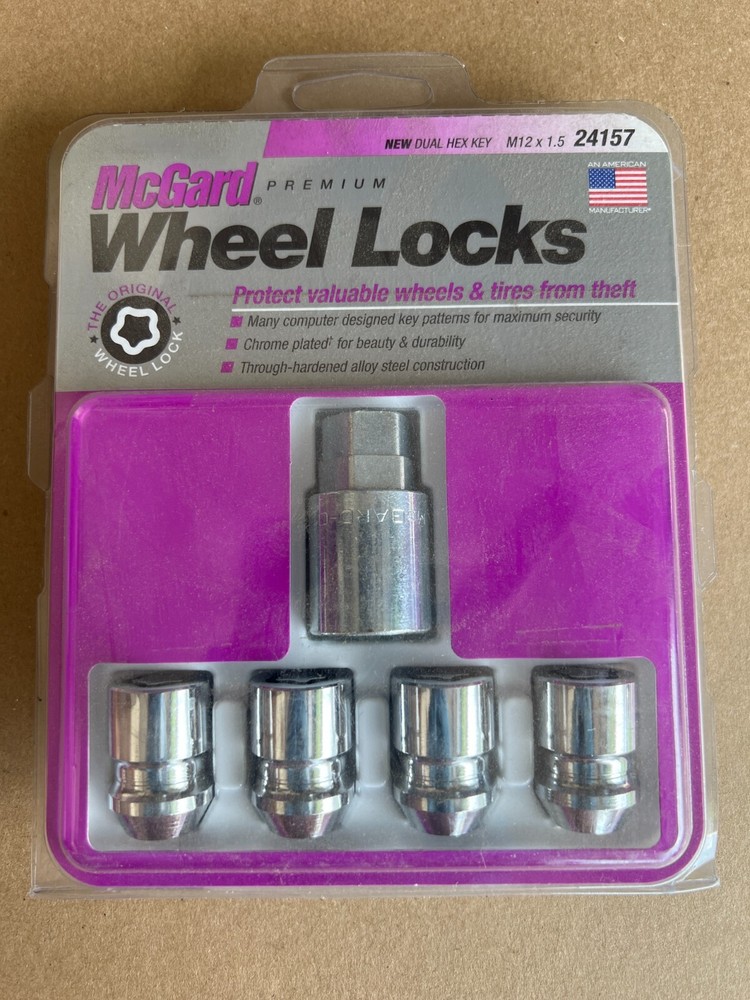 McGard 24157 Chrome Cone Seat Wheel Locks M12 x 1.5 Thread Size Set of 4 & Key