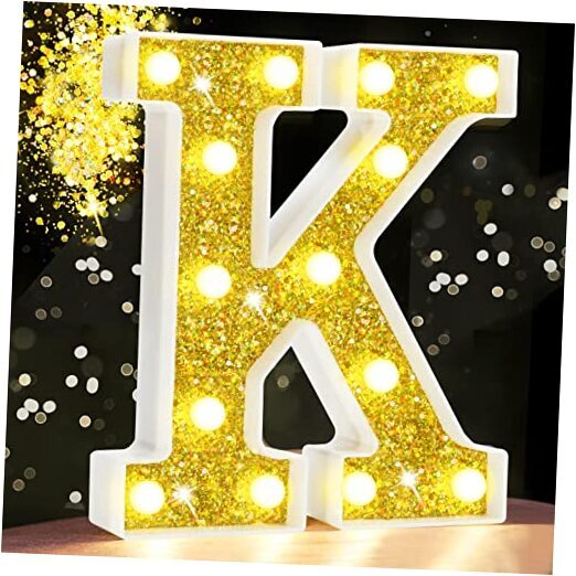 LED Marquee Letter Lights Golden, Light Up Glitter Letter Sign Night Letter K