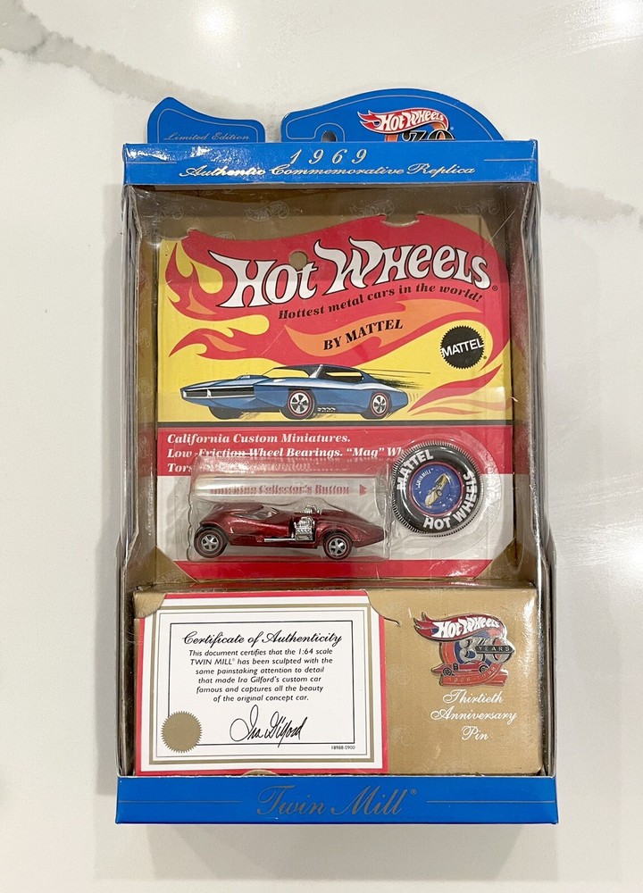 Hot Wheels 30 Years 1969 Commemorative Replica Twin Mill Red & Collectors Button