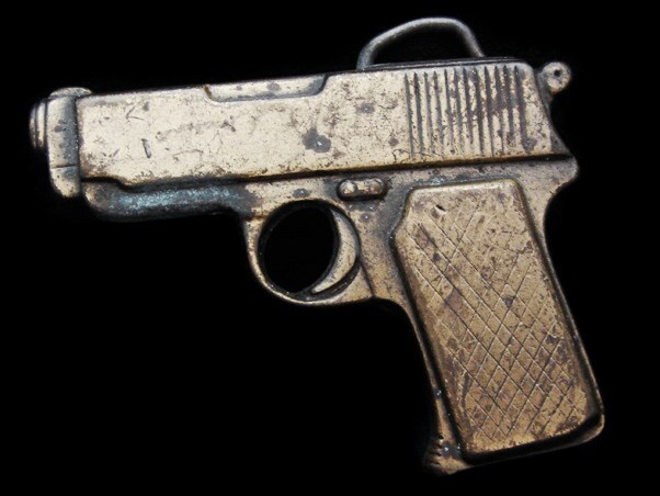 KE29138 VERY COOL VINTAGE 1970s CUT-OUT **AUTOMATIC PISTOL** BRASSTONE BUCKLE
