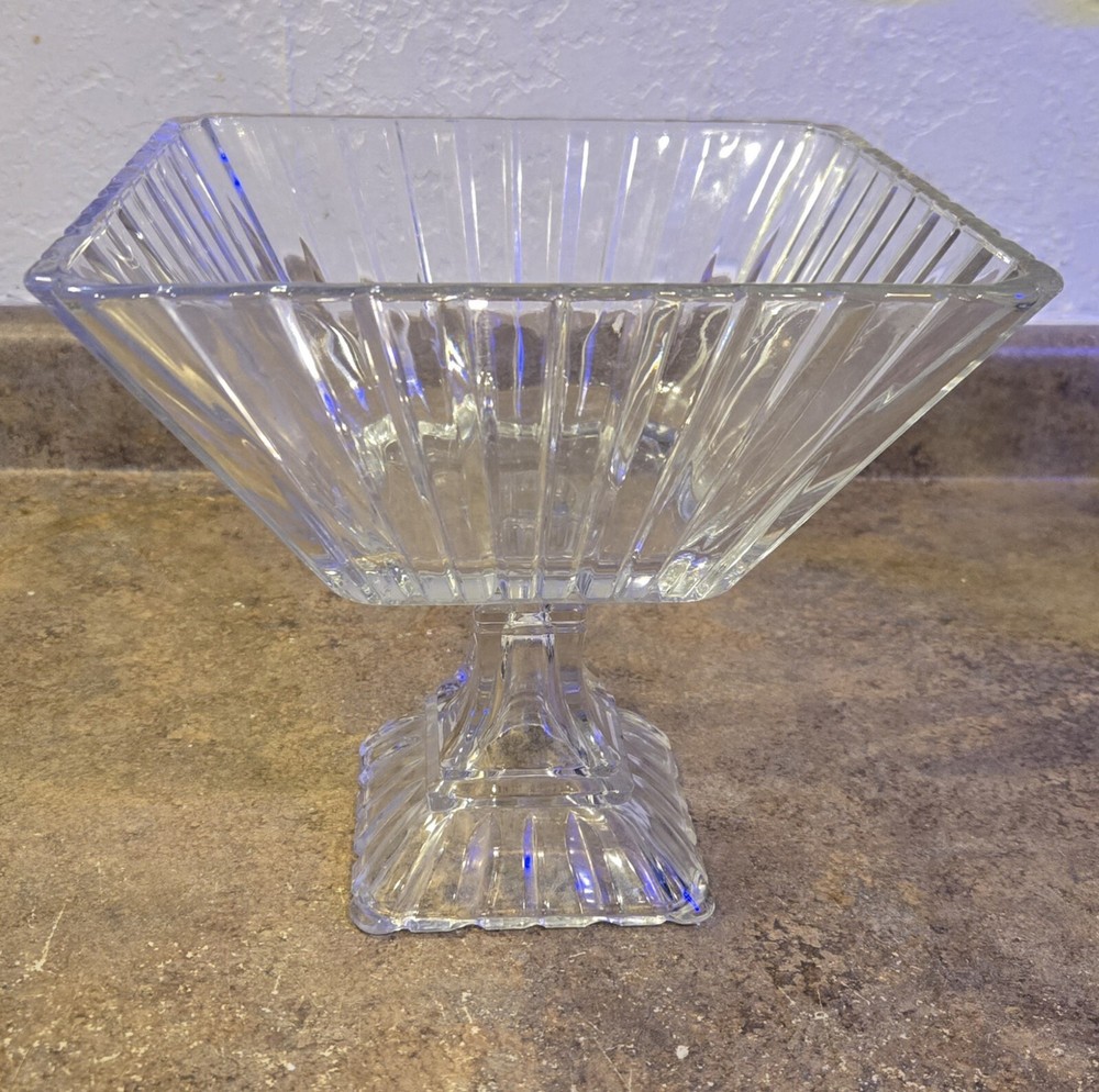 Lead Crystal 8.5 Inch Square Pedestal Bowl in Alexandria Pattern