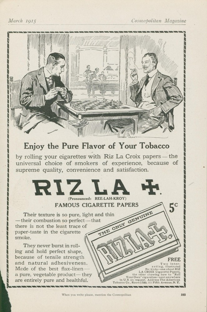 1915 Rizla Cigarette Papers Chess Game Pool Table Mens Club Vtg Print Ad CO5