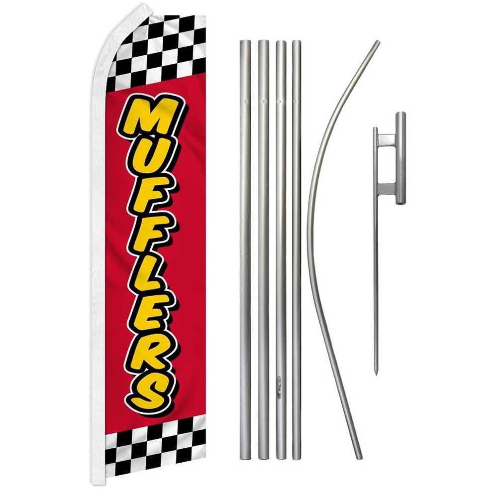 Muffler (Red Checkered) Swooper Advertising Flag & Pole Kit