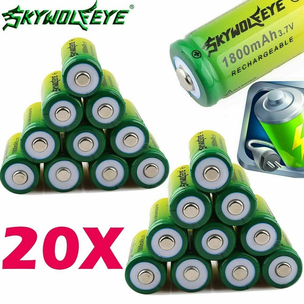 20pcs SKYWOLFEYE 16340 RCR123A Battery 3.7V 1800mAh Rechargeable Cell