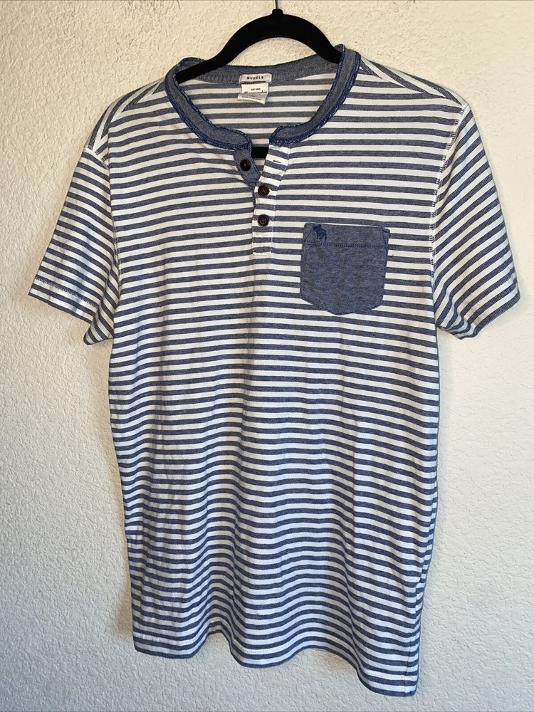Abercrombie & Fitch Mens Henley T Shirt Medium Striped Muscle 90s y2k Pocket-image
