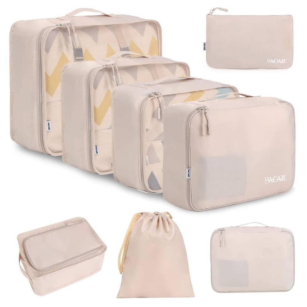 8-Piece Cream Travel Packing Cubes for Organized Luggage Essentials